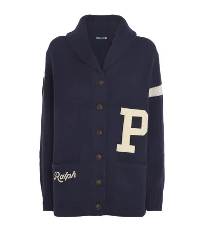 Polo Ralph Lauren Wool Embroidered Cardigan In Navy