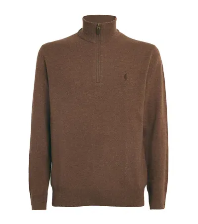 Polo Ralph Lauren Wool Quarter-zip Sweater In Brown