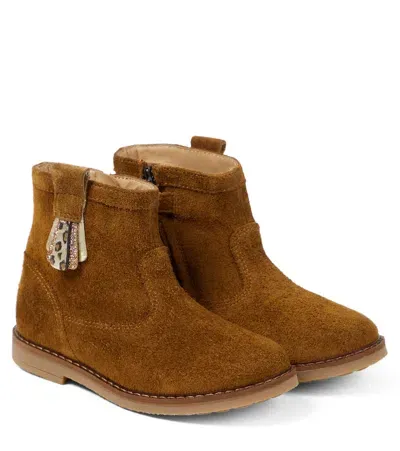 Pom D'api Kids' Suede Ankle Boots In Brown