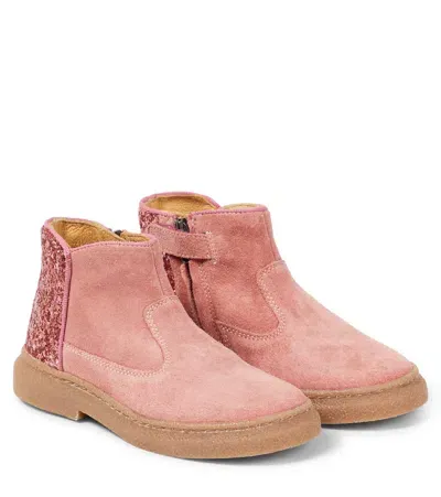 Pom D'api Kids' Trix Back Suede Ankle Boots In Pink