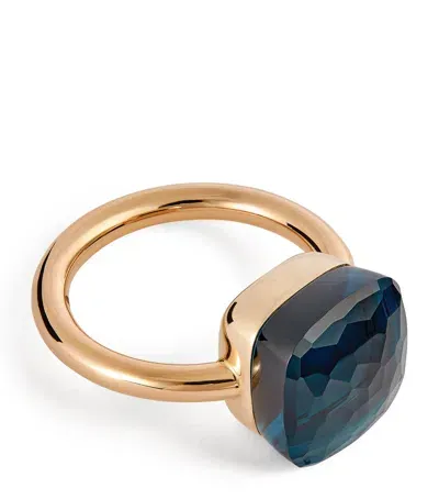 Pomellato Mixed Gold And Blue London Topaz Nudo Maxi Ring