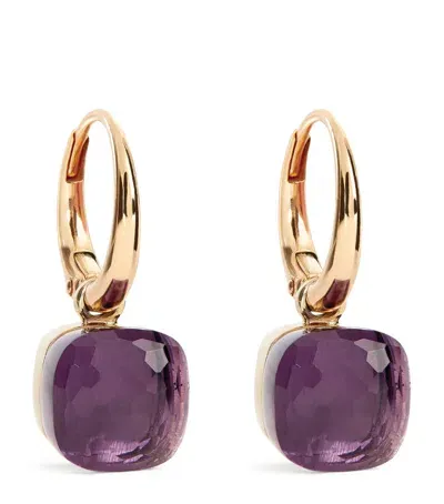 Pomellato Rose Gold And Amethyst Nudo Petit Drop Earrings In Metallic