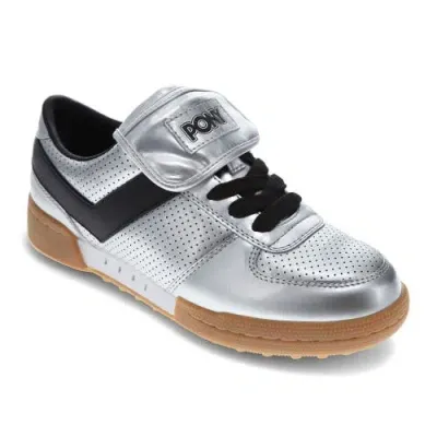 Pony Linebacker Metallic Sneakers In Silver/black