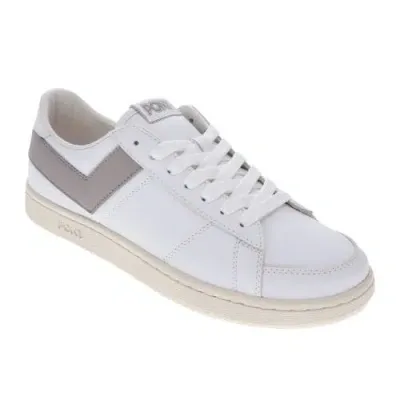 Pony Mens M-80 Low Genuine Leather Premium Lace Up Athletic Sneaker Shoe In White/grey/off White