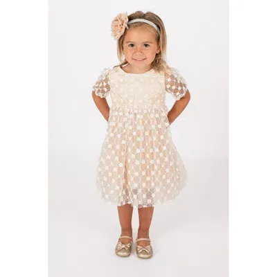 Popatu Babies'  Floral Embroidered Mesh Overlay Dress In Ivory