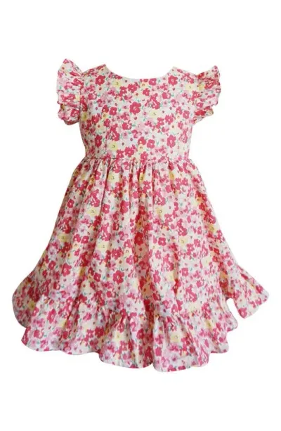 Popatu Kids' Floral Flutter Sleeve Dress In Pink Multi