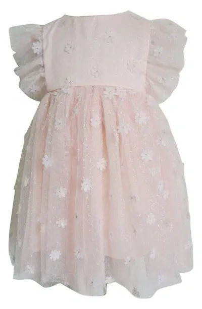 Popatu Kids' Metallic 3d Floral Party Dress In Dusty Pink