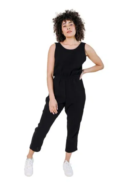 Poplinen Plus Jameela Organic Cotton Gauze Jumpsuit In Black