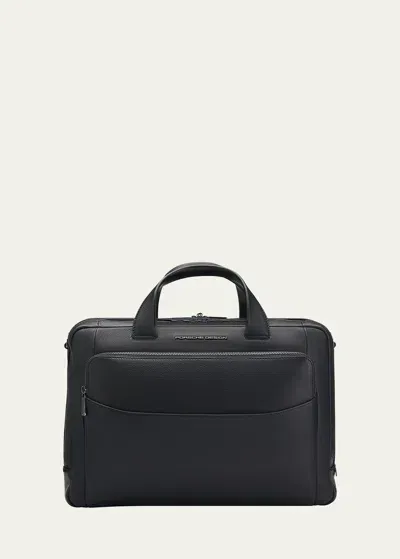 Porsche Design X  Roadster Medium Leather Briefbag In Black