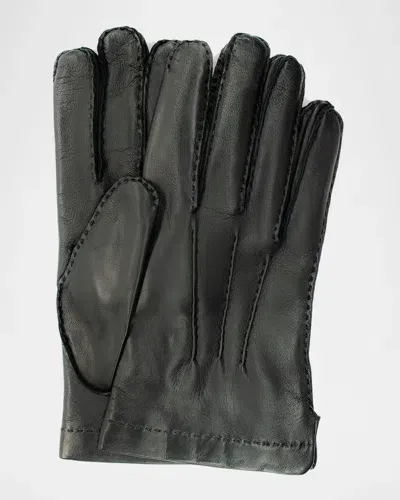 Portolano Men's Cashmere-lined Handsewn Leather Gloves In Gray