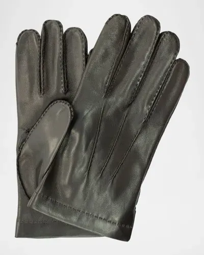 Portolano Men's Cashmere-lined Handsewn Leather Gloves In Chocolate