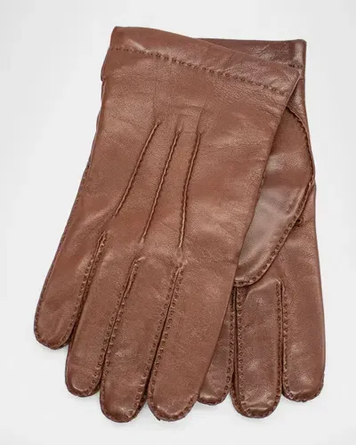 Portolano Men's Cashmere-lined Handsewn Leather Gloves In Tobacco