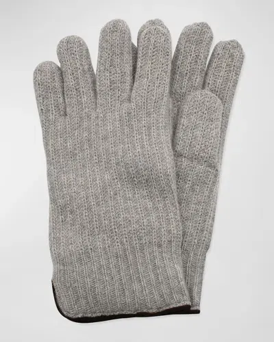 Portolano Men's Rbbed Cashmere Gloves In Light Gray