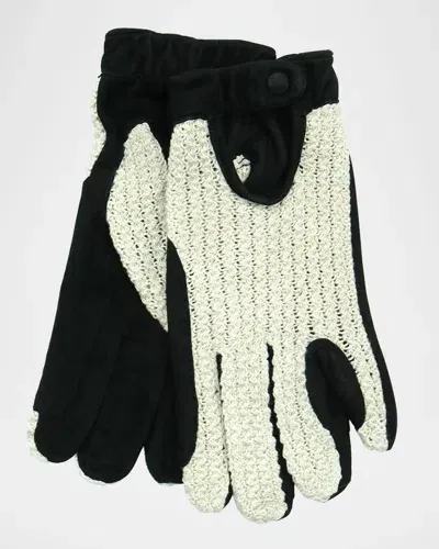 Portolano Men's Suede Gloves With Crochet Cotton Top In Black/beige