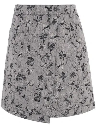 Ports 1961 Floral-jacquard Denim Skirt In White