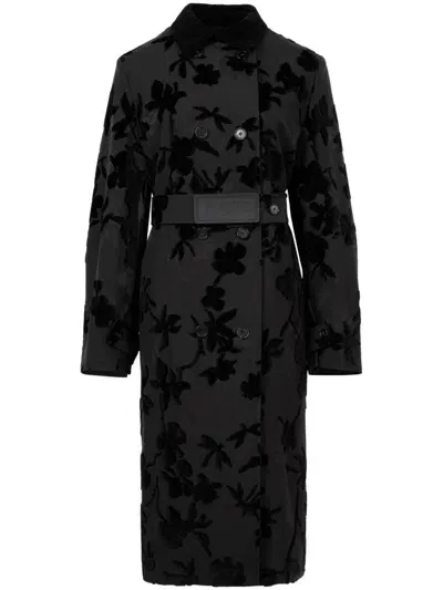 Ports 1961 Floral-print Trench Coat In Black