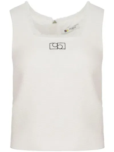 Ports 1961 Logo-embroidered Tweed Top In White