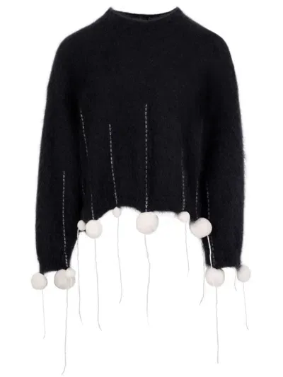 Ports 1961 Pom Pom Mohair-blend Sweater In Black