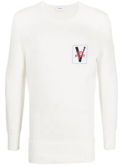 Ports V Logo-patch Long-sleeve Jumper In White