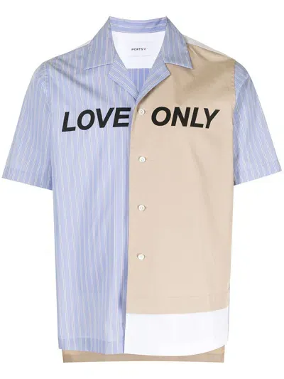 Ports V Love Only Print Panelled Shirt In Blue