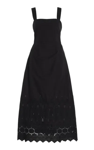 Posse Amelia Broderie Anglaise Cotton Maxi Dress In Black