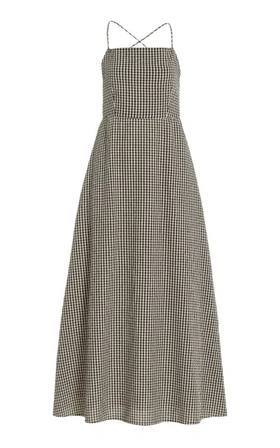 Posse Lori Open-back Gingham Cotton Maxi Dress In Black