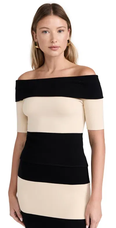 Posse Theo Off Shoulder Top Cream & Black In Neutrals