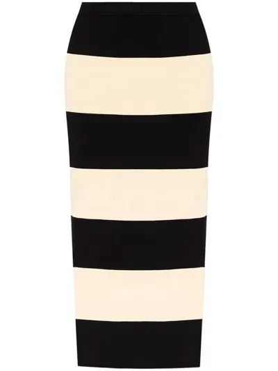 Posse Theo Striped Knit Long Skirt In 奶油色/黑色