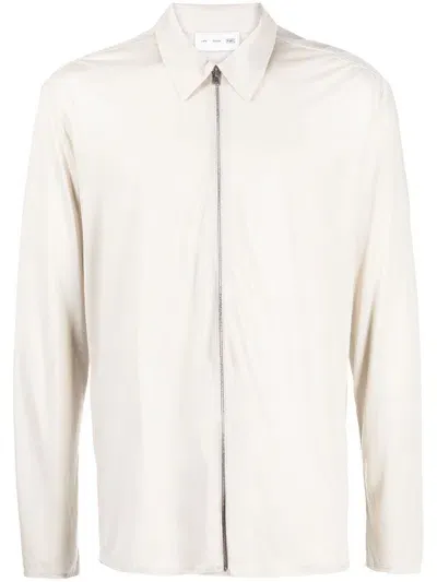 Post Archive Faction Zip-up Lyocell Shirt In Neutrals