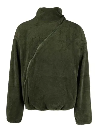 Post Archive Faction Asymmetric-zip Fleece Hoodie In Verde