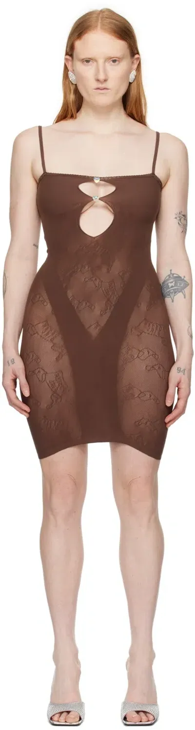 Poster Girl Brown Jacquard Minidress