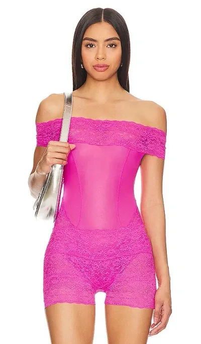 Poster Girl Charm Bodysuit In Harlot Pink