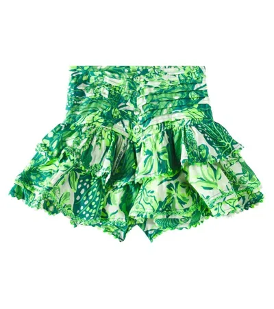 Poupette St Barth Kids' Alizee Ruffled Floral Skirt In Green