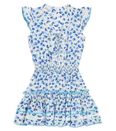 Poupette St Barth Kids' Anais Printed Ruffled Dress In Blue