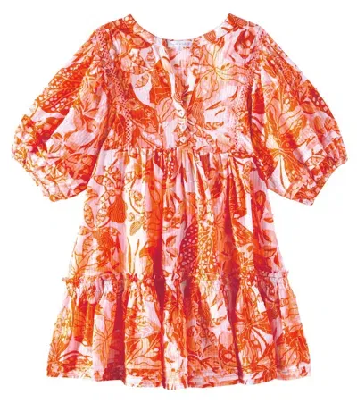 Poupette St Barth Kids' Aria Floral Dress In Orange