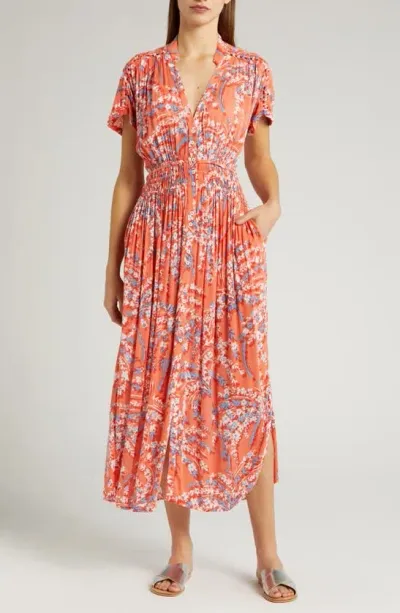 Poupette St Barth Becky Floral Cover-up Dress In Orange Palmery