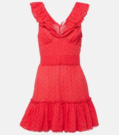 Poupette St Barth Bruna Ruffled Cotton Minidress In Red