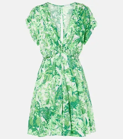 Poupette St Barth Cecile Cutout Printed Minidress In Green