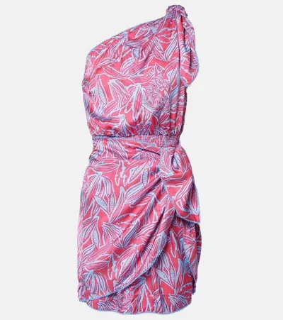 Poupette St Barth Celie Printed Gathered One-shoulder Minidress In Pink