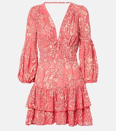 Poupette St Barth Chiara Printed Ruffled Minidress In Pink