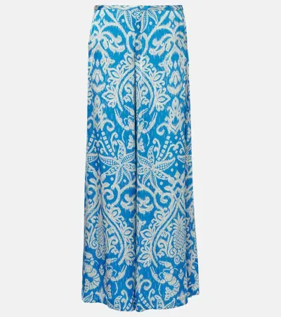 Poupette St Barth Clea High-rise Printed Wide-leg Pants In Blue