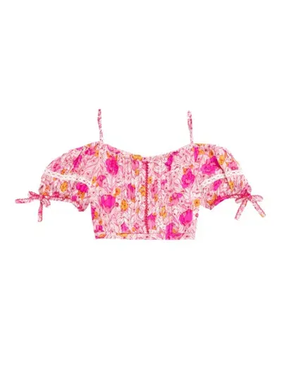 Poupette St Barth Kids' Bonny Floral Off-shoulder Top In Pink Petunia