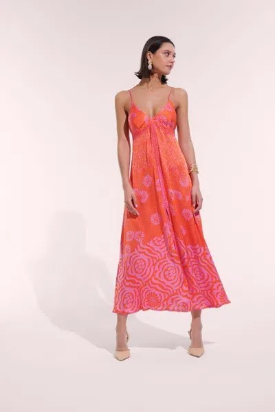 Poupette St Barth Long Dress Denise In Pink Daisy