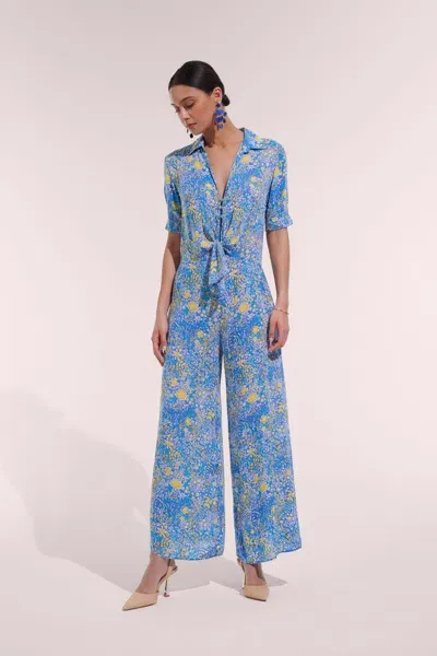 Poupette St Barth Long Jumpsuit Bettina In Blue Corolle