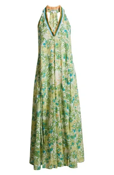 Poupette St Barth Nava Floral Cotton Maxi Dress In Green Orchid