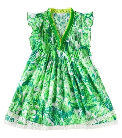 Poupette St Barth Kids' Sasha Floral Fringed Lace-trimmed Dress In Green