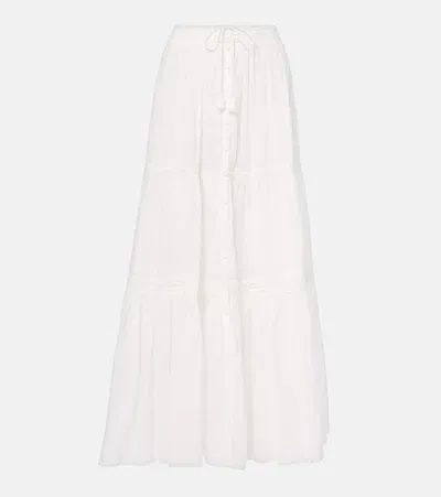 Poupette St Barth Tiered Cotton Maxi Skirt In Natural White