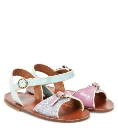 Pèpè Kids' Glitter Leather Sandals In Multicoloured