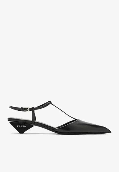 Prada 35 Leather Slingback Pumps In Black