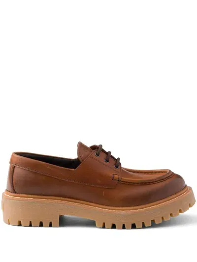 Prada 45mm Lace-up Leather Loafers In Brown